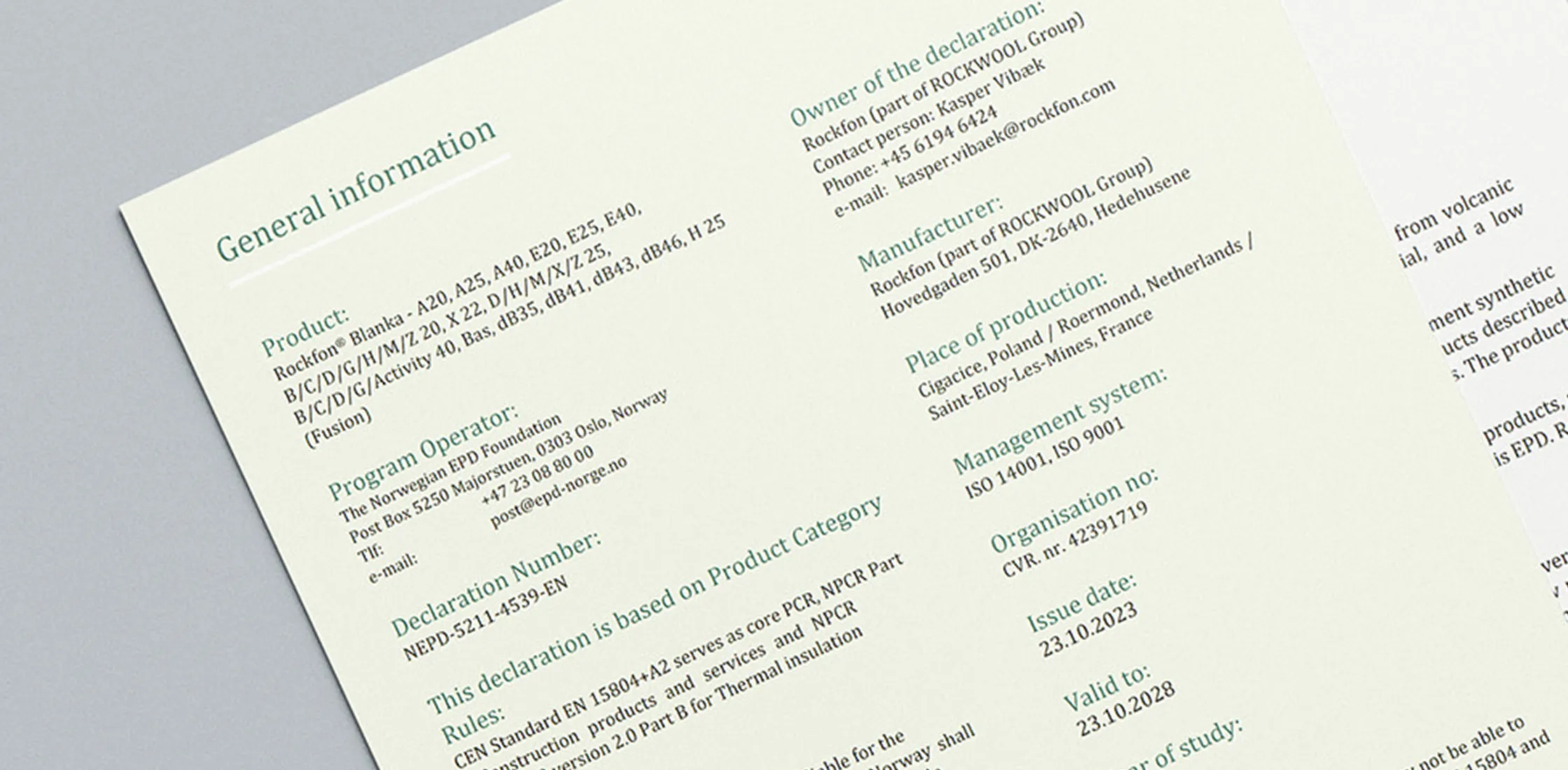 Environmental Product Declarations | Ceiling & Wall | Rockfon