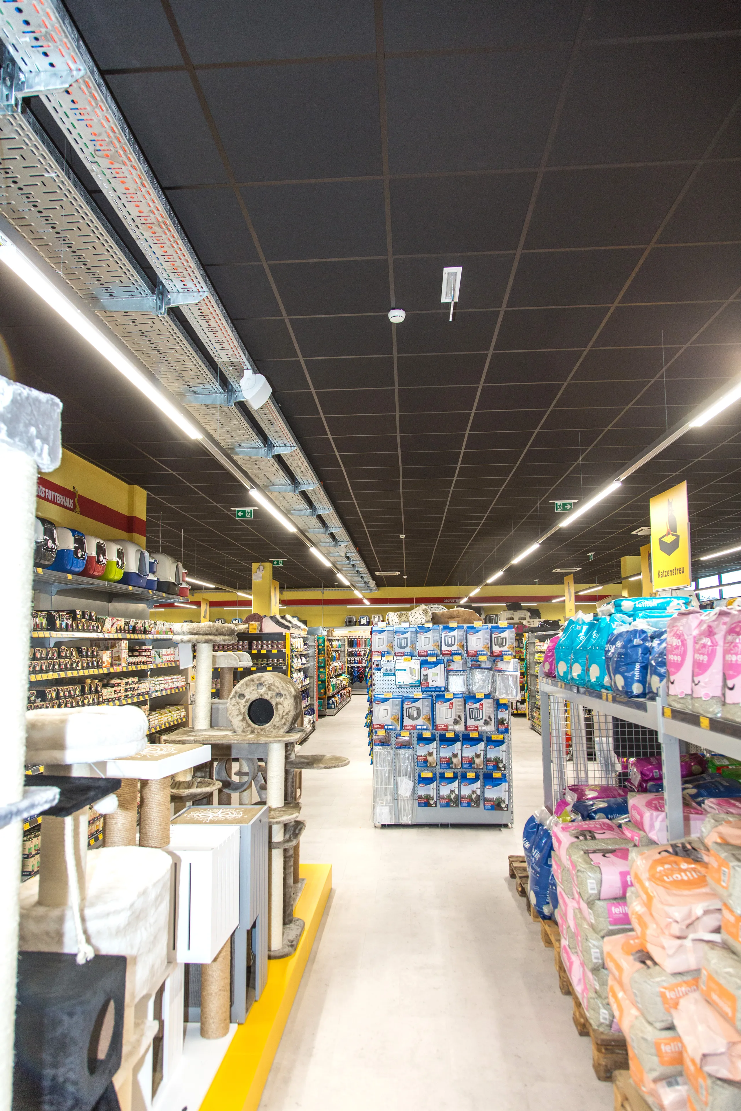 A supermarket with acoustic solutions for noise control.