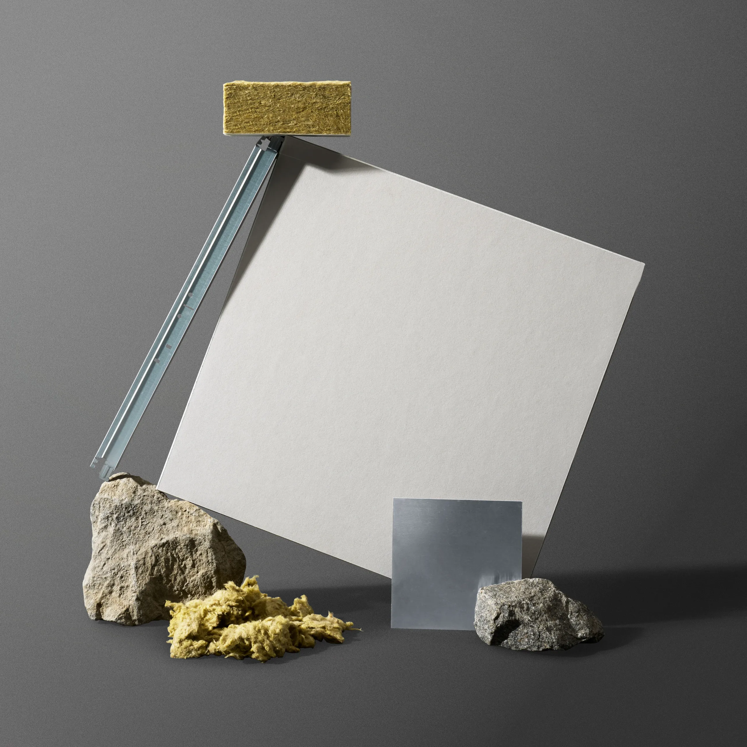 Close-up view of Rockfon acoustic ceiling tiles.