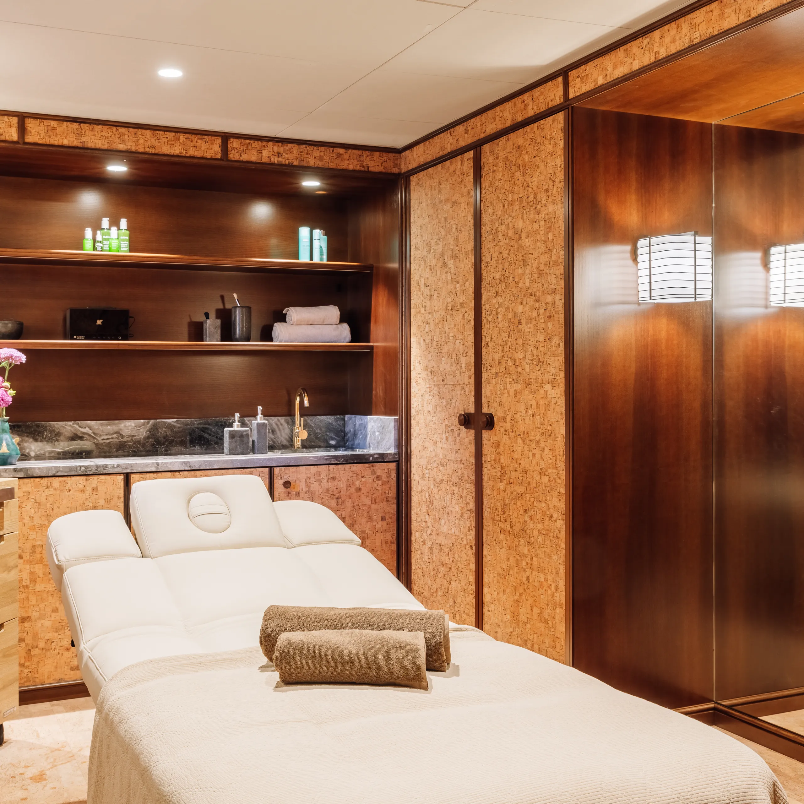 Wellness spa centre acoustics optimised with acoustic ceiling design.