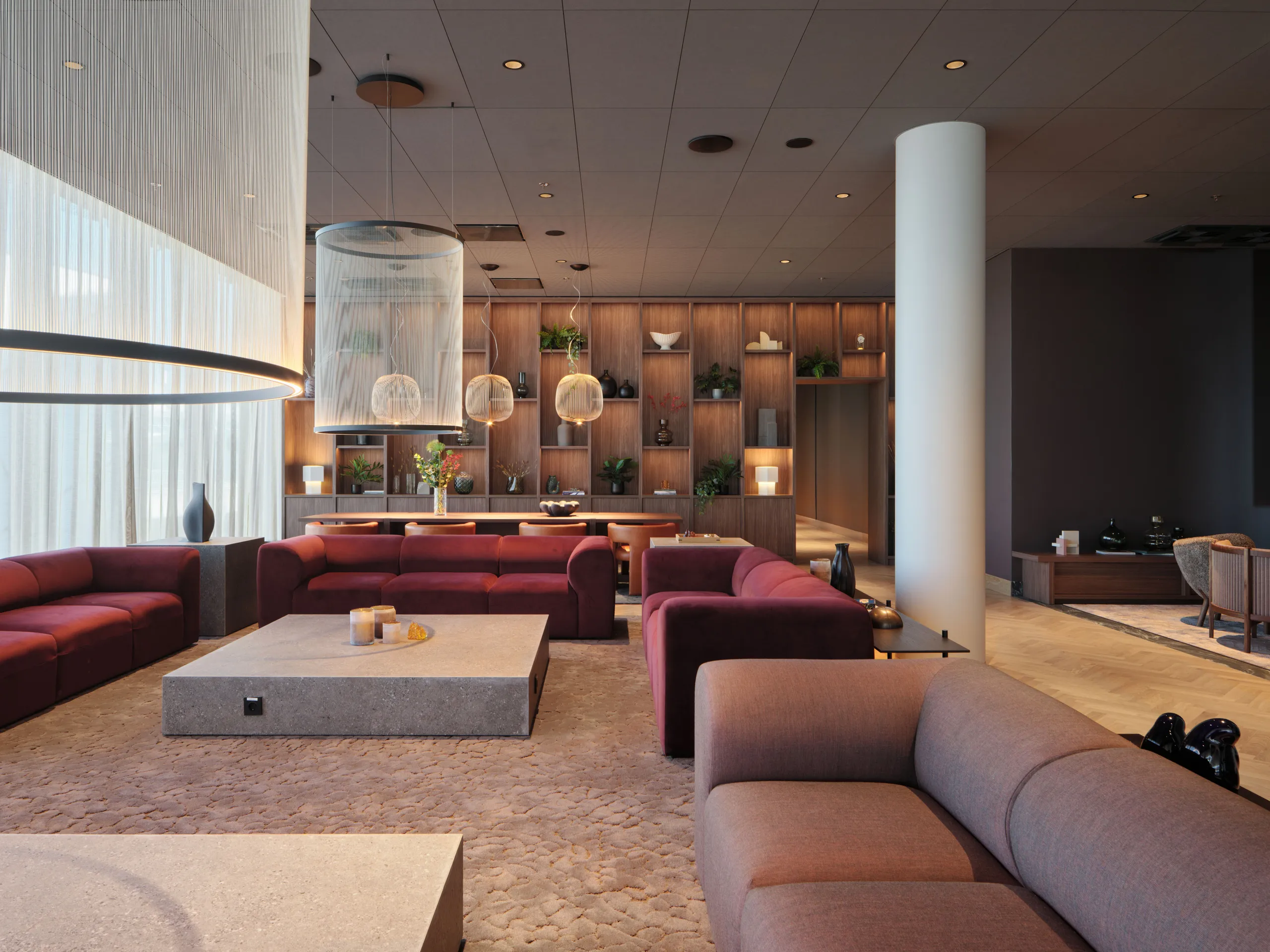 Hotel acoustics optimised with hotel acoustic design and hotel ceiling design.