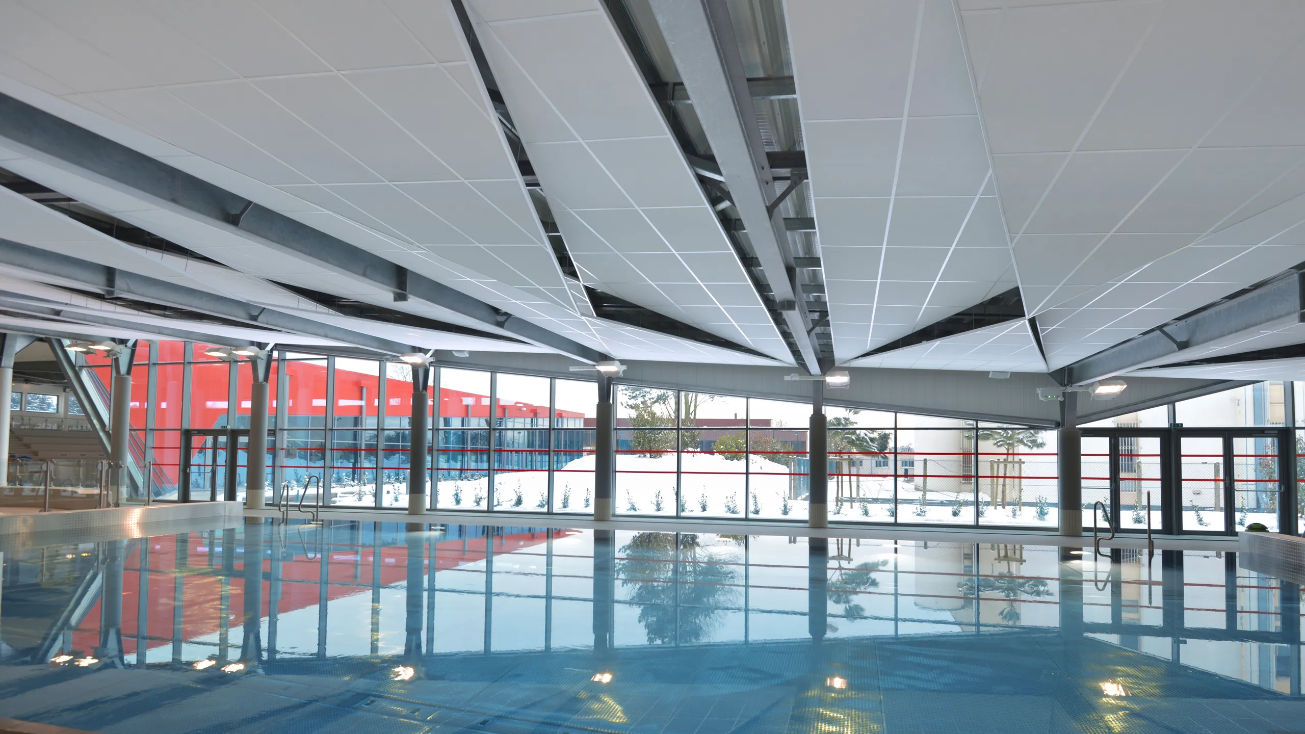 Swimming pool ceiling island design triangular