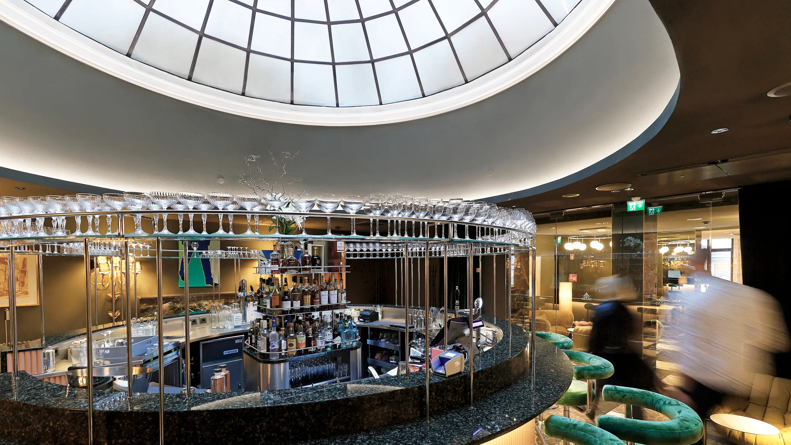 Sky dome acoustic hotel ceiling in Solo Sokos Hotel Torni in Helsinki Finland with Rockfon Mono Acoustic