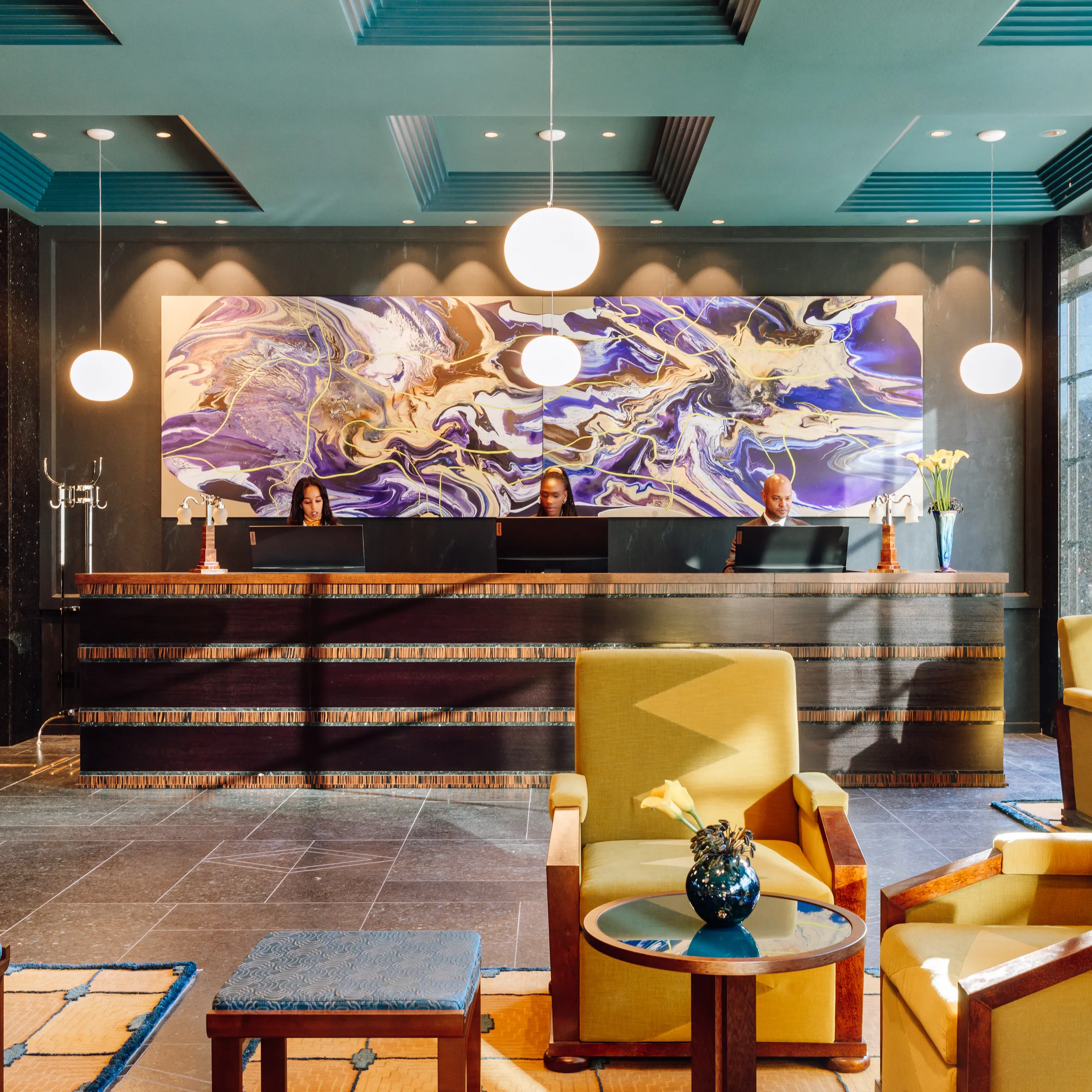 Hotel acoustics optimised with hotel acoustic design and hotel ceiling design.