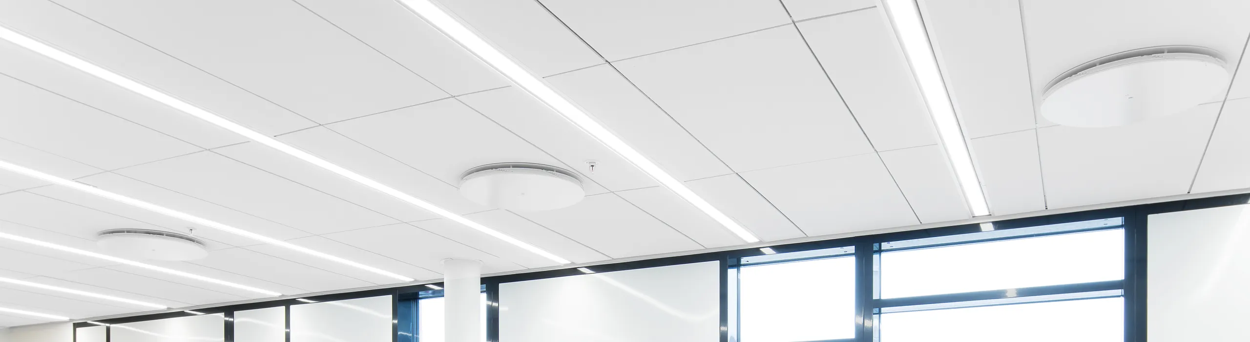 A Rockfon Chicago Metallic suspended ceiling grid.