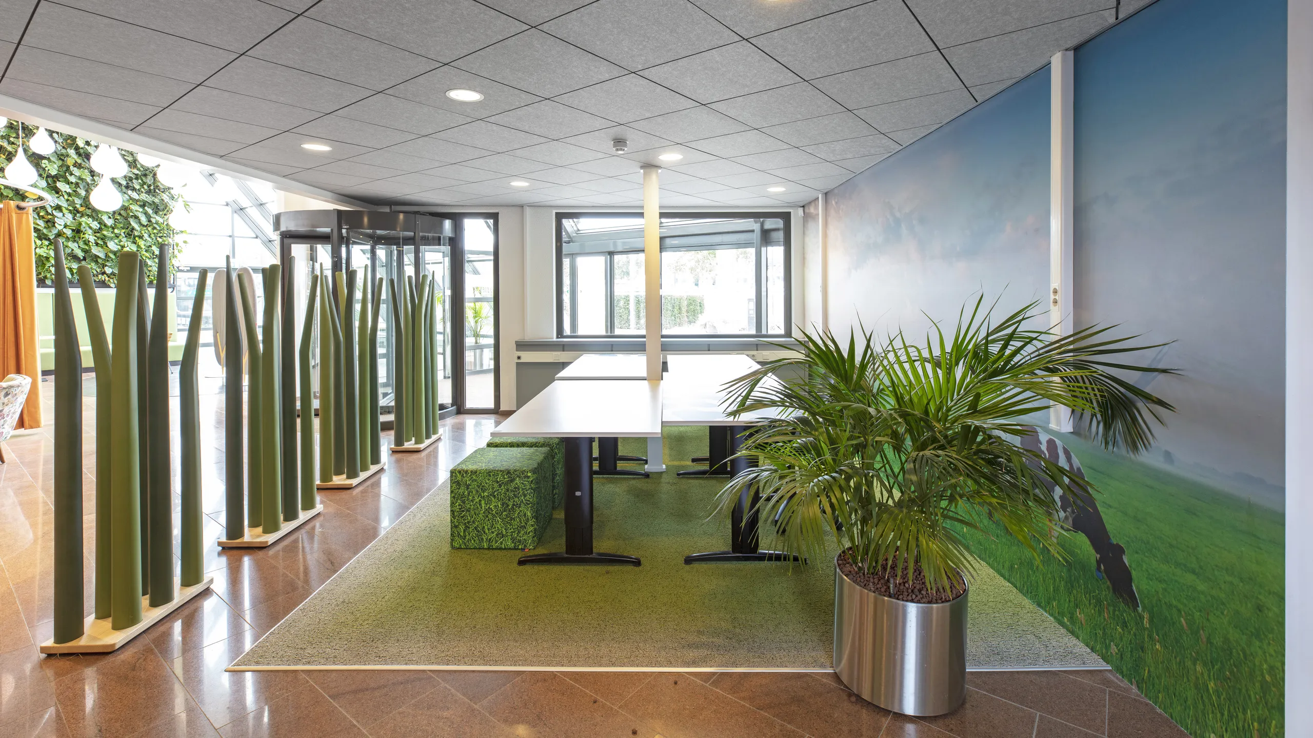 Grey ceiling tiles installed in a space