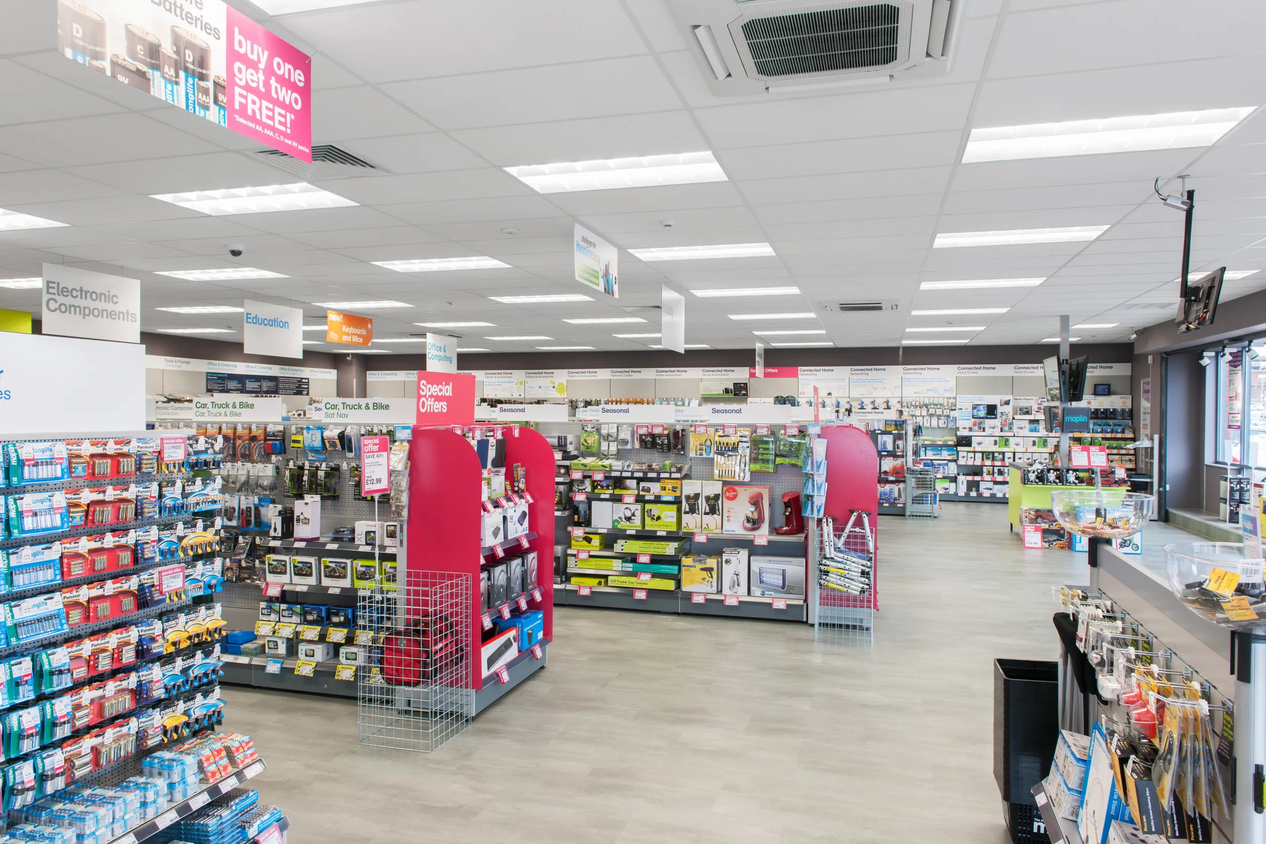 A supermarket with acoustic solutions for noise control.