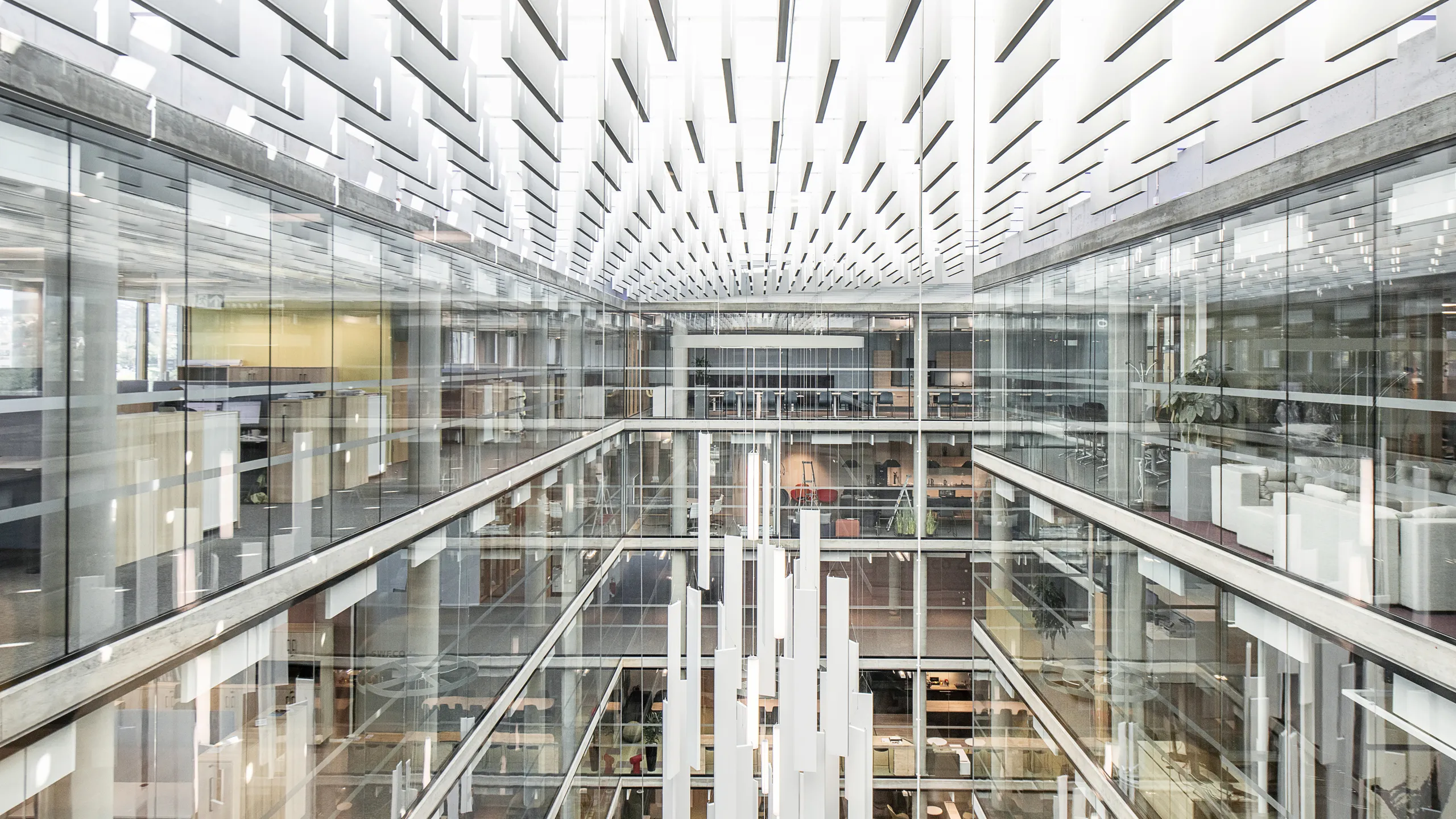 Lysgården Office Building in Trondheim, Norway Breeam-certified building with acoustic baffles