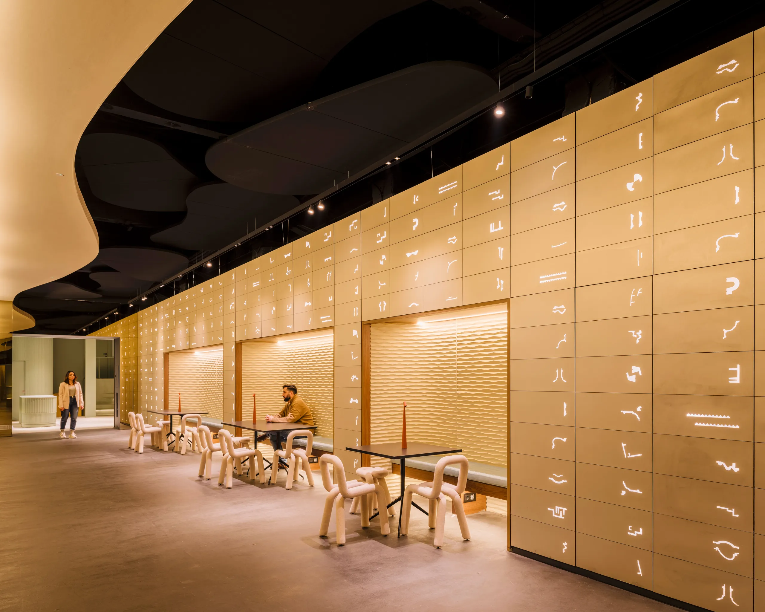 The acoustic floating panel Rockfon Eclipse Customised created bespoke for the Orac Decor Showroom in Barcelona, Spain.