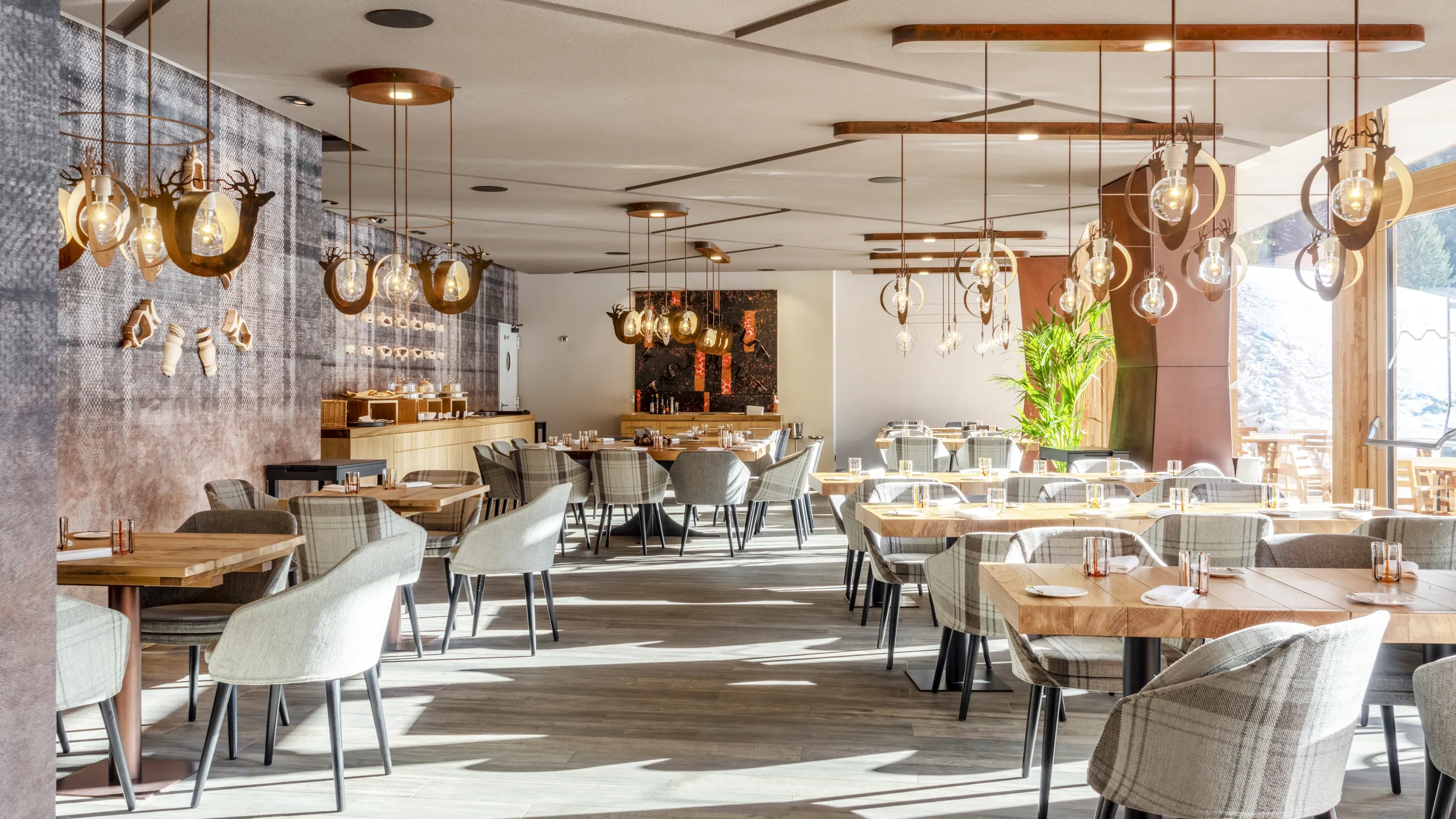 Aethos Monterosa in Champoluc with Rockfon Mono Acoustic beige seamless hotel ceiling.