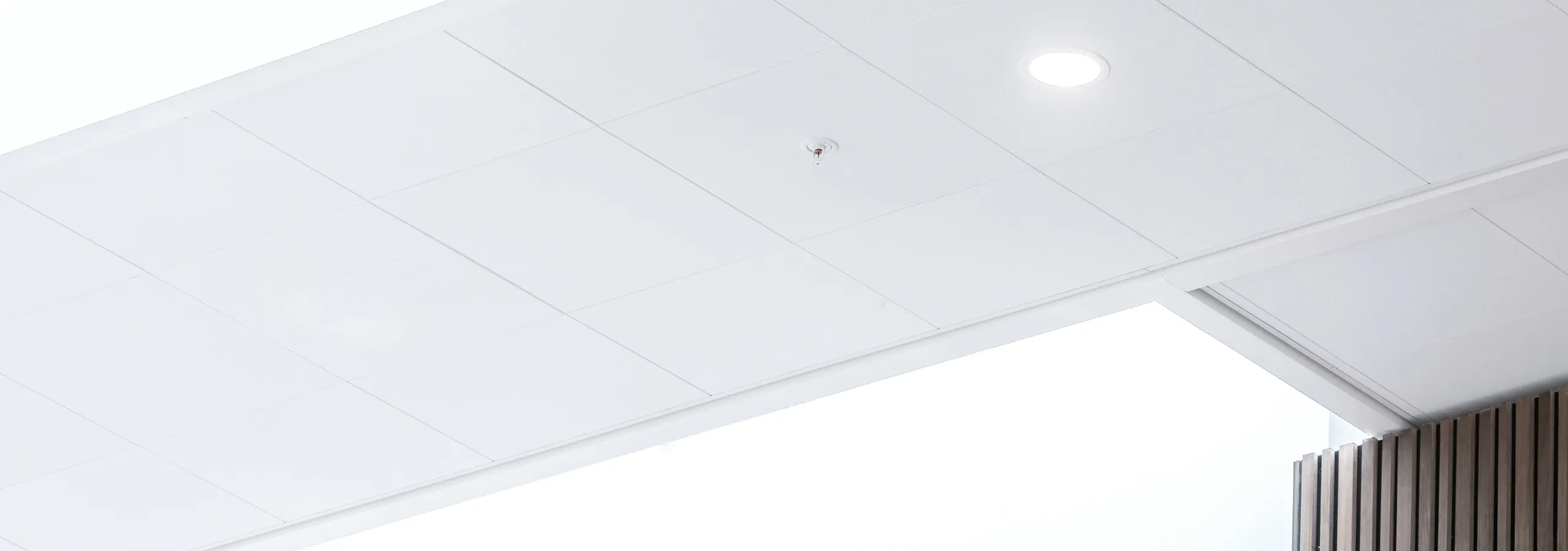 Close-up view of Rockfon acoustic ceiling tiles.