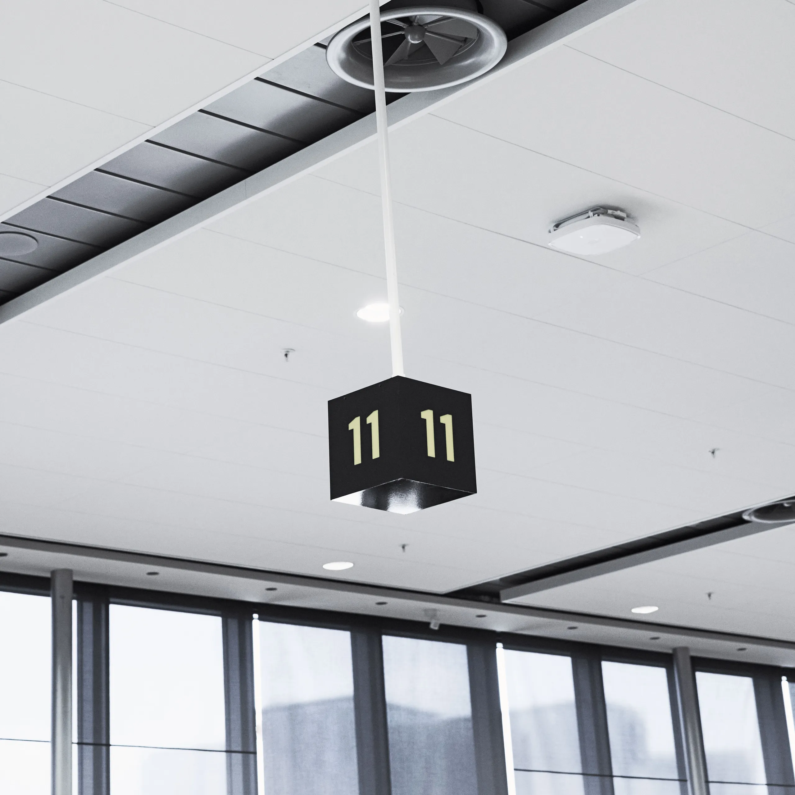 Close-up view of Rockfon acoustic ceiling tiles.